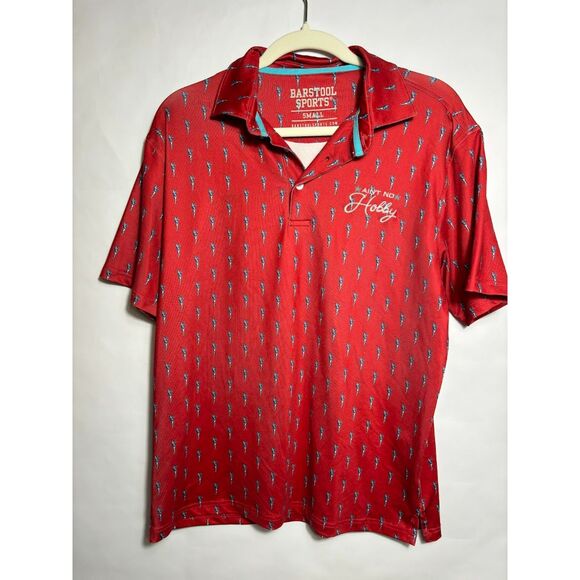 Barstool Sports Polo Men's Size Small Red Golf Ain't No Hobby Preppy White Blue - Picture 2 of 3